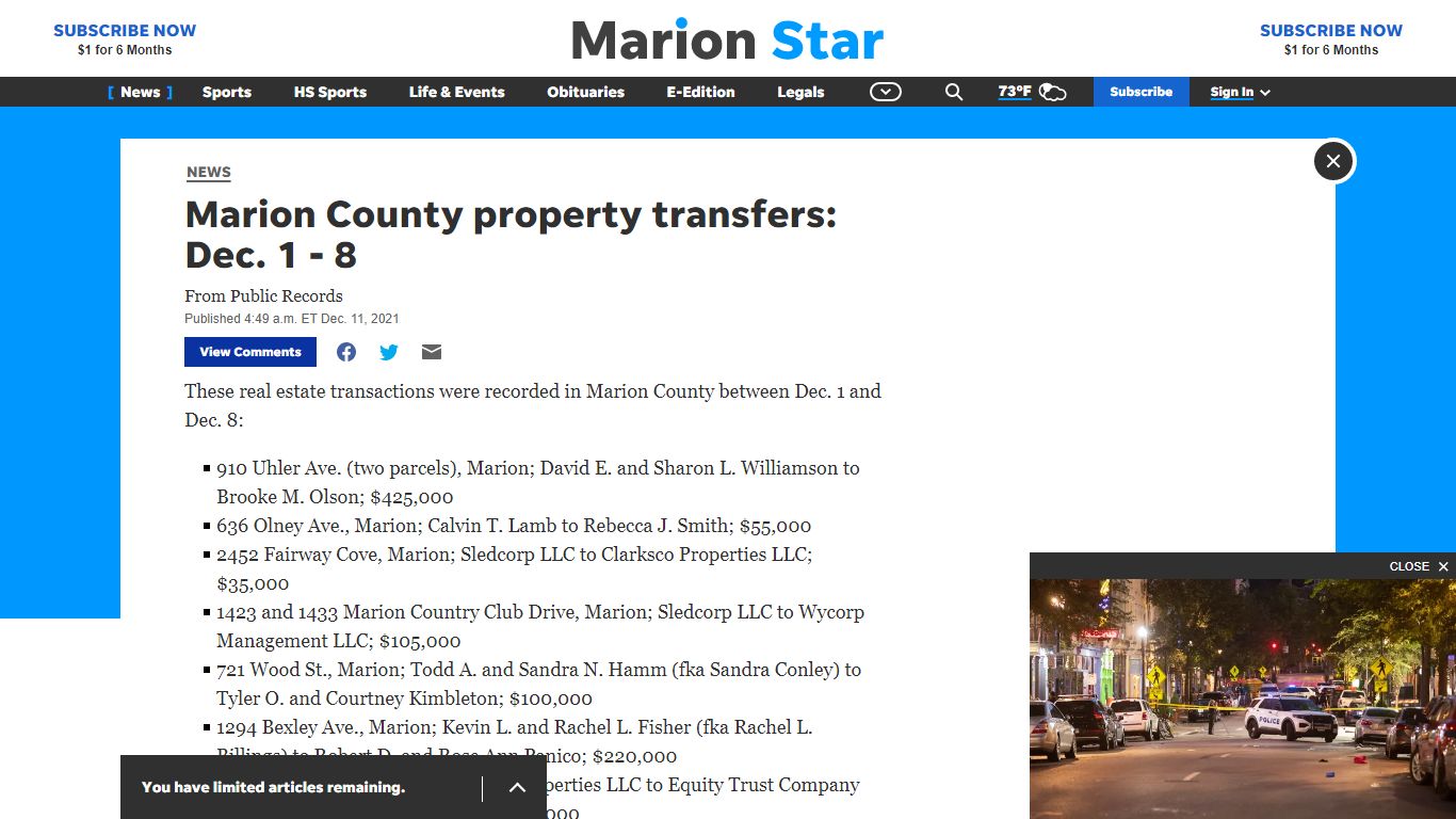 Marion County property transfers: Dec. 1-8, 2021